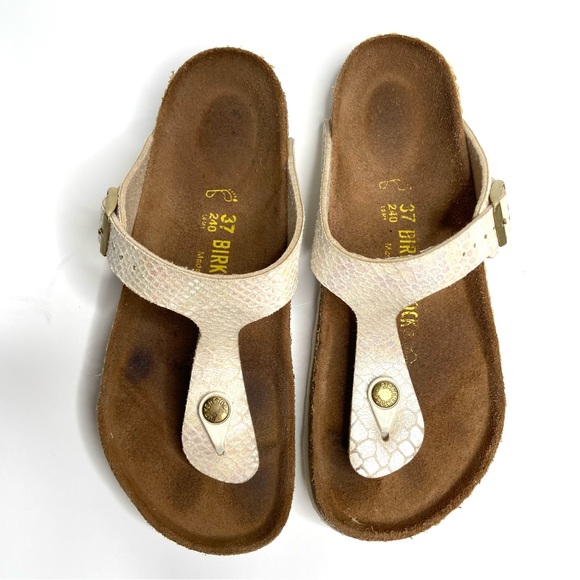 Birkenstock Iridescent White Snake-Print Thong Sandals - Picture 15 of 16